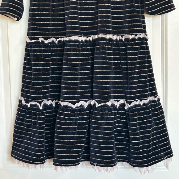 Sz8 Hanna Andersson Striped Lurex Velour Dress - Picture 2 of 7